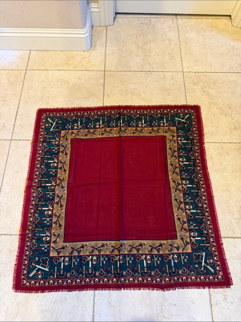 Vintage-Style Red & Teal Decorative Square Scarf